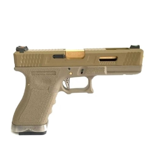 WE G17 T9 GBB Pistol ( Tan Slide / Gold Barrel / Tan Frame )